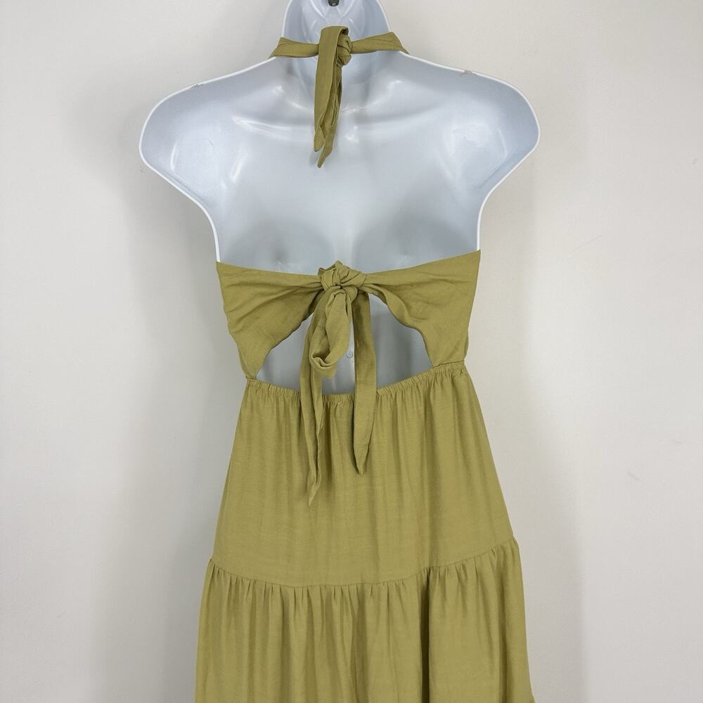 Le Lis Dress XS Green Tie Halter Neck Cutout Tiered Midi Boho Summer - Picture 7 of 8